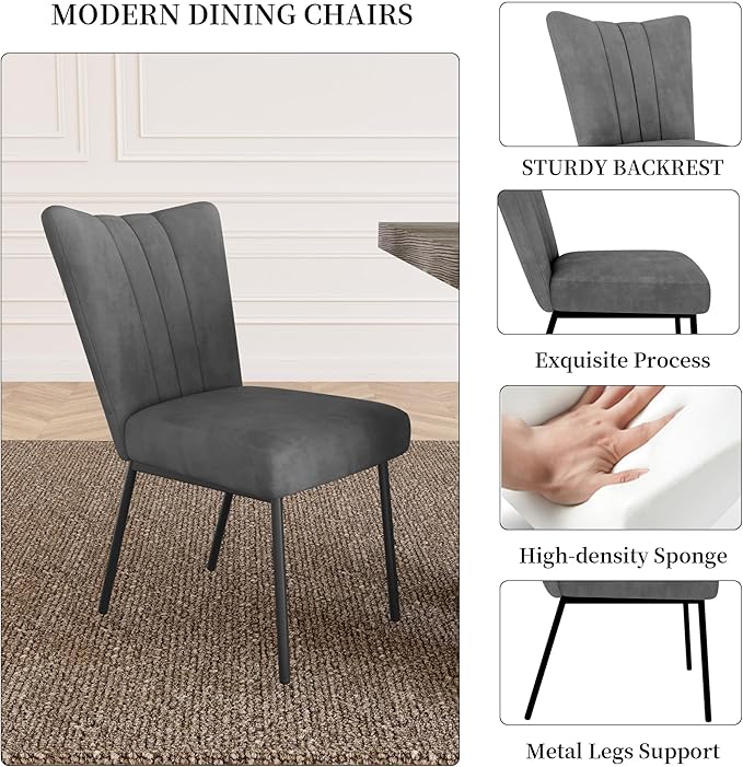 7-Piece Dining Table Set for 6 People, 70.8" MDF Kitchen Table with 6 Velvet Chairs, Space-Saving for Dining Room, Breakfast Nook(Grey Table+6 Grey Chairs)