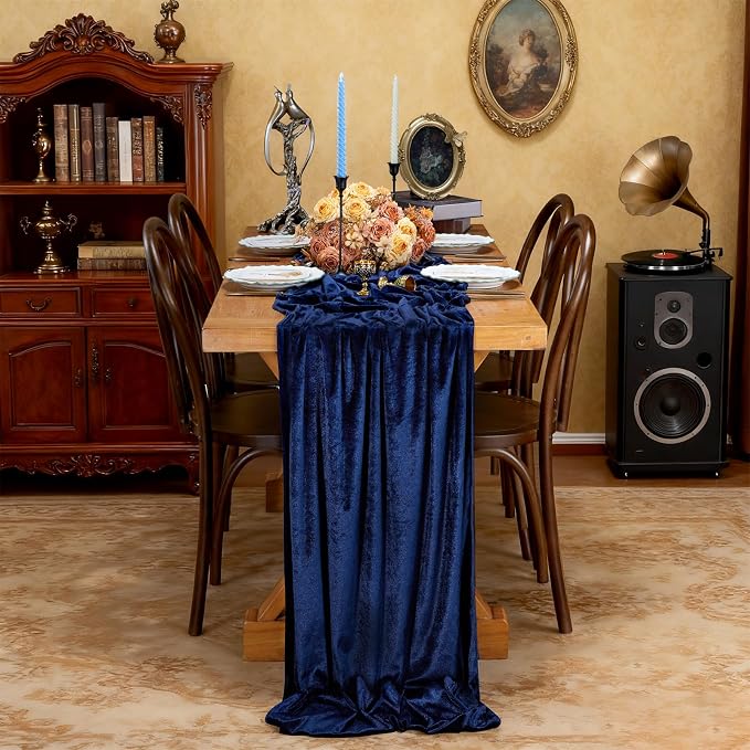 Velvet Table Runner 29x120 Inch Navy Blue Luxury Retro Soft Fabric Cloth | 5 - Image 4