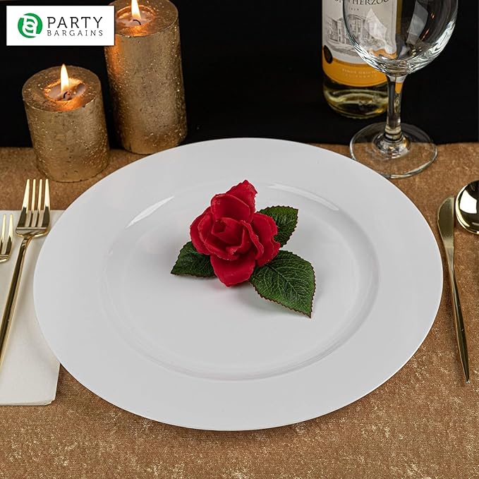 PARTY BARGAINS 13-Inch Charger Plates - 8 Pack, White, Heavy-Duty Disposable Chargers for Elegant Dining - Ideal for Weddings and Formal Events