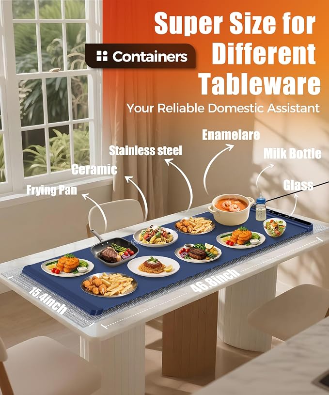 Warming Mat for Food, 46x15 Inch, Dark Blue, Fast Heat, Child Lock | Includes - Image 4
