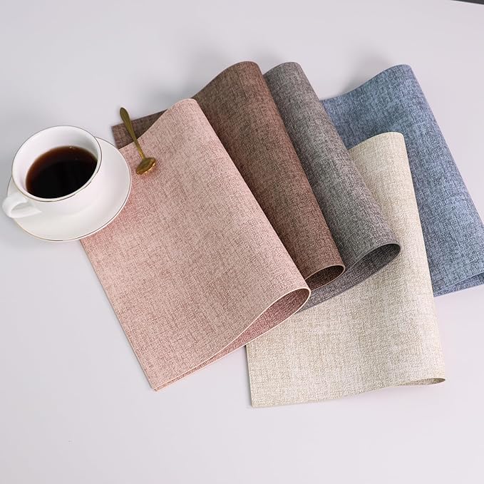 Placemats Set of 4 Washable Heat Resistant Place Mats PVC Woven Dining Table Mat Blue 4pcs