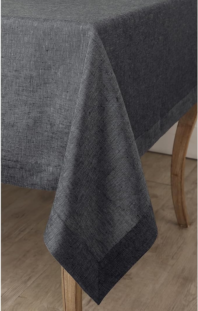 Solino Home Linen Tablecloth 60 x 90 Inch - 100% Pure Linen Charcoal Grey Table Cloth for Rectangular Tables - Athena, Machine Washable Cloth Tablecloth for Winter, Spring