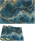 Marble Linen Placemats Set of 2, 12x17 Inch Modern Abstract Foil Stone Texture Royal Blue Gold Marble Table Mats Washable Fabric Place for Party Kitchen Wedding Dining Banquets Decor