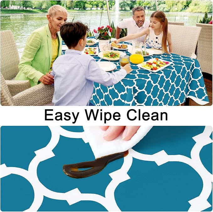 Smiry Rectangle Table Cloth Cover, Waterproof Vinyl Tablecloth with Flannel Backing for Rectangle Tables, Wipeable Spillproof Plastic Tablecloths for Dining, Camping, and Indoor (60"x120", Teal)