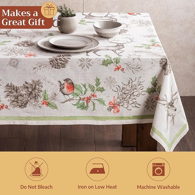 Maison d' Hermine Table Cloth Square Table 100% Cotton 54 x 54 Inches Fall Tablecloth Reusable Everyday Use for Thanksgiving Christmas Decorations Dining Farmhouse Party (Christmas Dew)