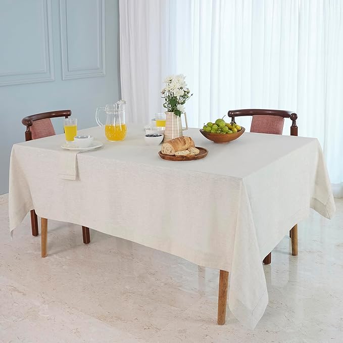 D'Moksha Homes Light Natural Linen Tablecloth 60 x 84 Inch - 100% Pure Linen Table Cloth for Rectangle Tables - Machine Washable Cloth Tablecloth for Valentines, Spring, Easter