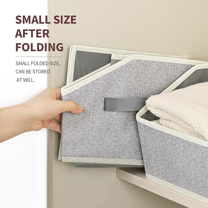 Trapezoid Bins for Organization - 8 Pack Storage Cubes, Decorative Fabric Organizer Bins, Large Baskets for Storage, Linen Storage Organizer for Clothes, Books, Home, Light Gray