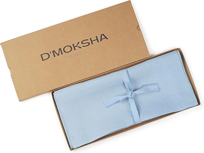 D'Moksha Homes Linen Powder Blue Table Runner 108 Inches Long - 100% Pure Linen Dining Table Runner 14 x 108 Inch for Spring, Easter - Machine Washable