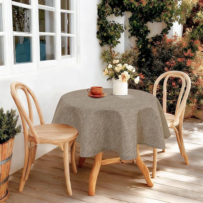 JIUZHEN Round Textured Table Cloth Linen Wrinkle Free Stain Resistant Farmhouse Decorative Circular Tablecloth for Kitchen, Dining, Party, Wedding, Outdoor Use (30 Inch Round,Khaki)