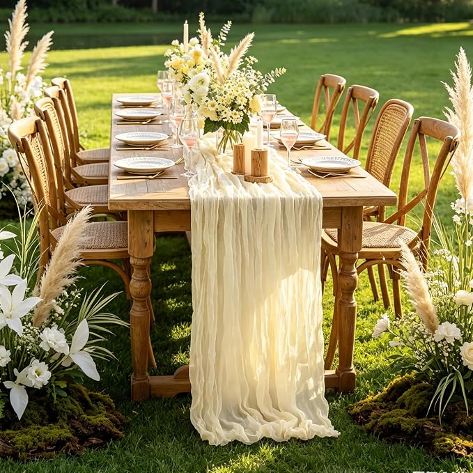 6Pcs Beige Table Runner, 10FT Rustic Cheesecloth Table Runner 35*120inch Boho - Image 7