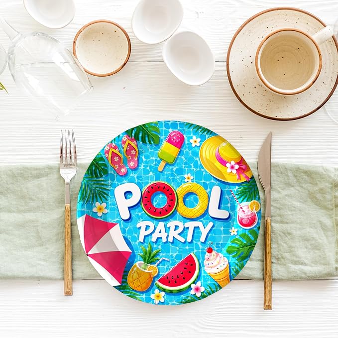 7 Inch Pool Paper Plates 50 Pack Summer Blue Party Plates Decorations | Summer - Image 4
