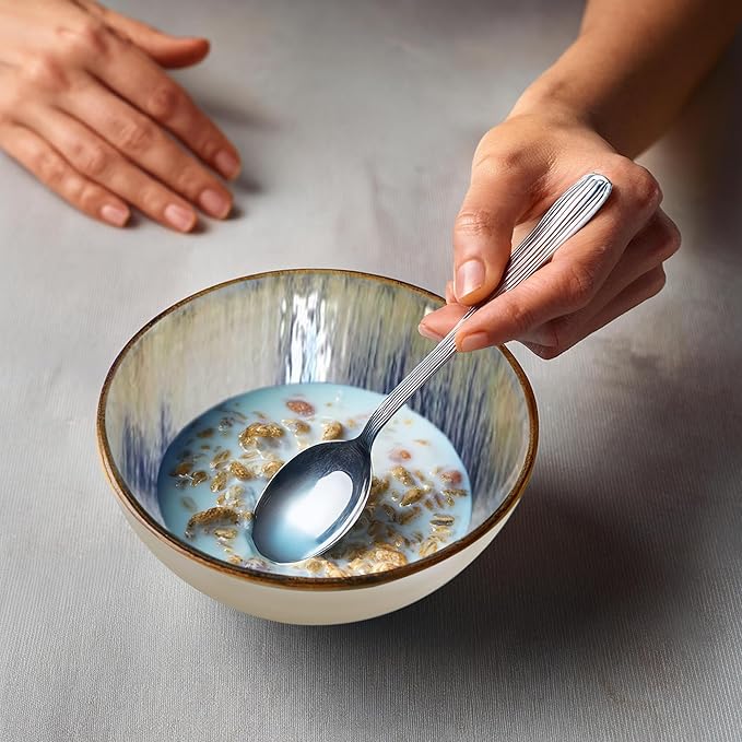 Gusto Buono 6.29" Monaco Cereal Bowl, Dark Blue Reactive Glaze Stoneware Set of 6, Soup/Snack Dish