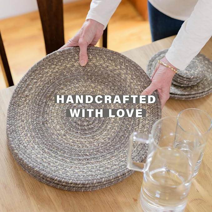 Homespice Grey Cloud Jute Woven Round Placemats Set of 6, 15", Warm Country Decor, Grey Table Mats - Vibrant Colors, Durable, Easy to Clean and Protects Furniture