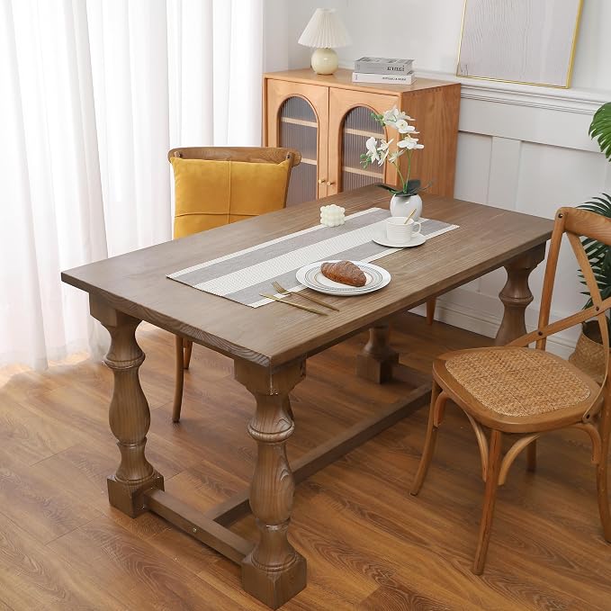 Gernaice Boho Table Runner, Rustic Striped Cotton Linen Farmhouse Table Runners - Image 2