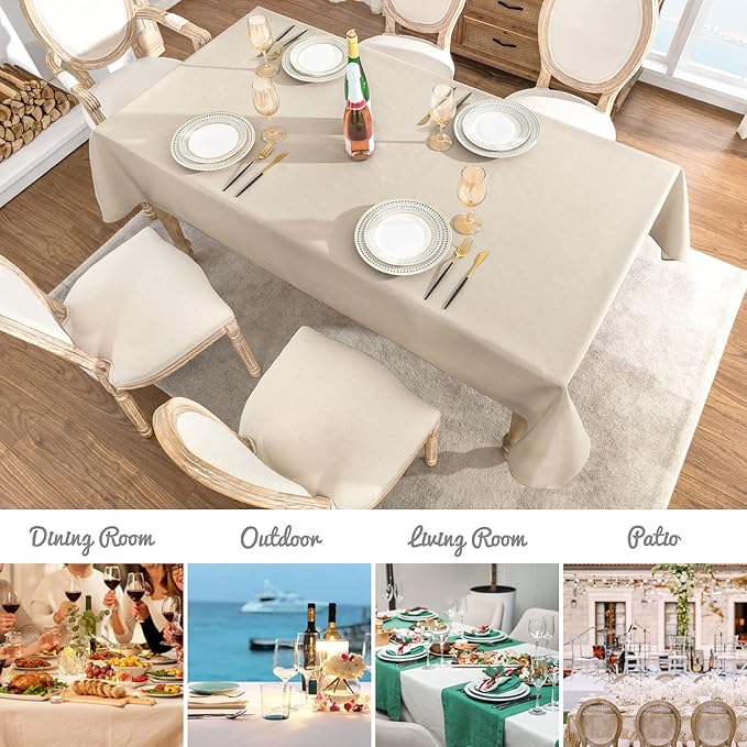 Rectangle 6 Feet Tablecloth 60x104 inch Linen Textured Table Cloth Stain and Wrinkle Resistant Washable Polyester, Decorative Table Cover Waterproof for Dining, Buffet and Camping, Beige