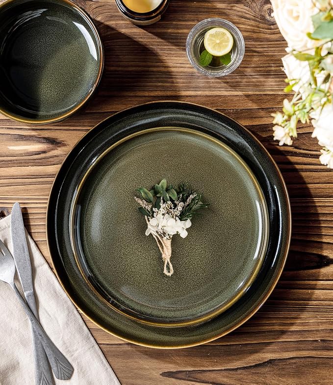 Ceramic Dinnerware Set for 8, 24-Piece Plates and Bowls Set | Handmade Reactive - Image 3