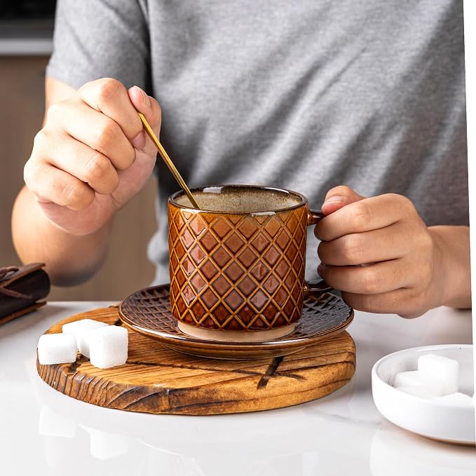 GBhome 6 OZ Stackable Coffee Mugs Set of 4, Ceramic Coffee Cups Set | 4 - Image 5