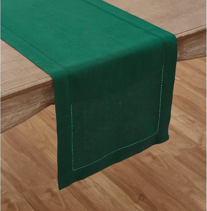 Solino Home 100% Pure Linen Table Runner Rainforest Hemstitch, 14 x 108 in | - Image 2