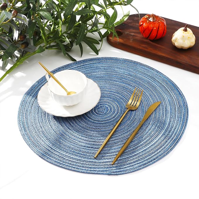 SHACOS Round Braided Placemats Set of 4 Dining Table Placemats 15 inch Circle - Image 7