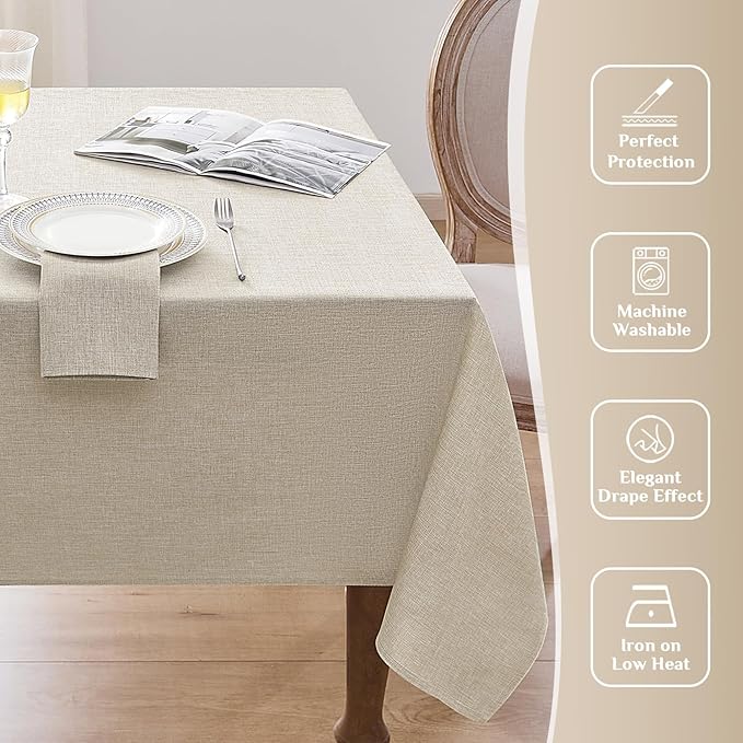 Softalker Small Tablecloth Beige 52x70 Inch Rectangle Linen Textured Outdoor Tablecloths Stain and Wrinkle Resistant Decorative Dining Table Cover Waterproof for Spring,Easter,Party,Garden,Coffee