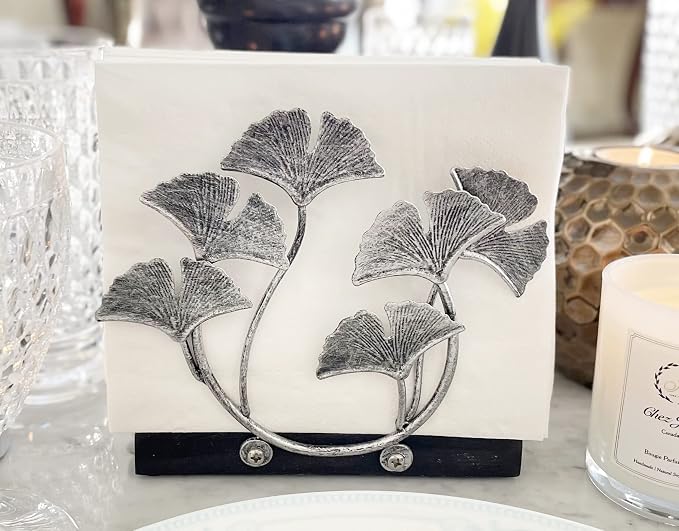Silver Ginkgo Vertical Napkin Holder | Contemporary Modern Design | Disposable by ChezJuJu