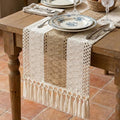 Burlap Boho Table Runner Macrame Brown 48in Farmhouse Woven Runner | Burlap by Xiomot