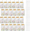 Mumufy 24 Pack Wildflower Glass Cups Gift Aesthetic Cute Glass Cup Tumbler by Mumufy