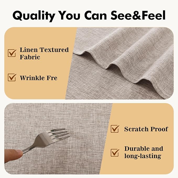 JIUZHEN Round Textured Table Cloth Linen Wrinkle Free Stain Resistant Farmhouse Decorative Circular Tablecloth for Kitchen, Dining, Party, Wedding, Outdoor Use (45 Inch Round,Stone)