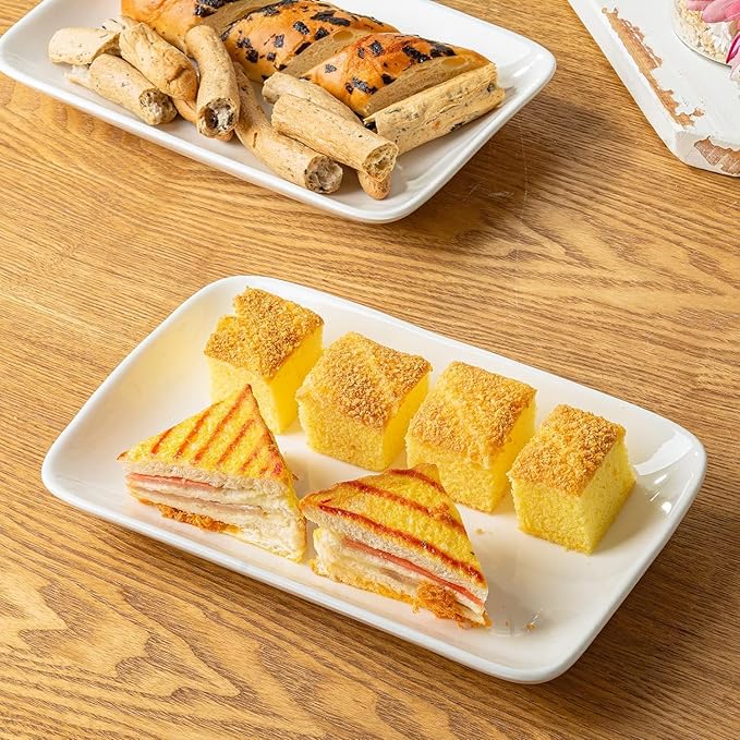 8 Inch Rectangular Appetizer Plates, Ceramic Dessert Plates, Salad Plates Set, Small White Serving Plates for Salad, Appetizer, Snack, Sushi, Microwave, Oven, Dishwasher Safe, Set of 8