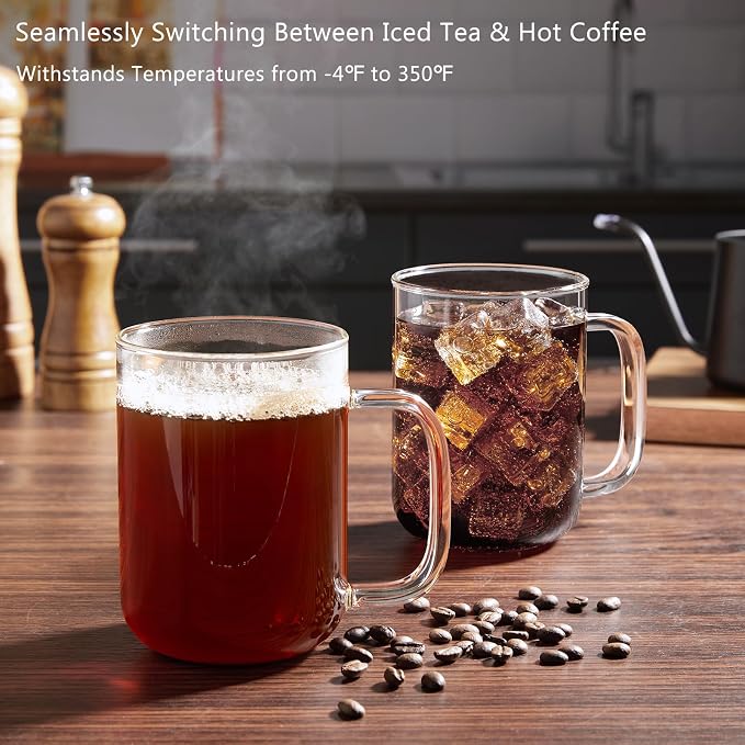 Glass Coffee Mugs, 20 oz Ice Coffee Cups Set of 6, Large Clear Tea Cups - Image 7