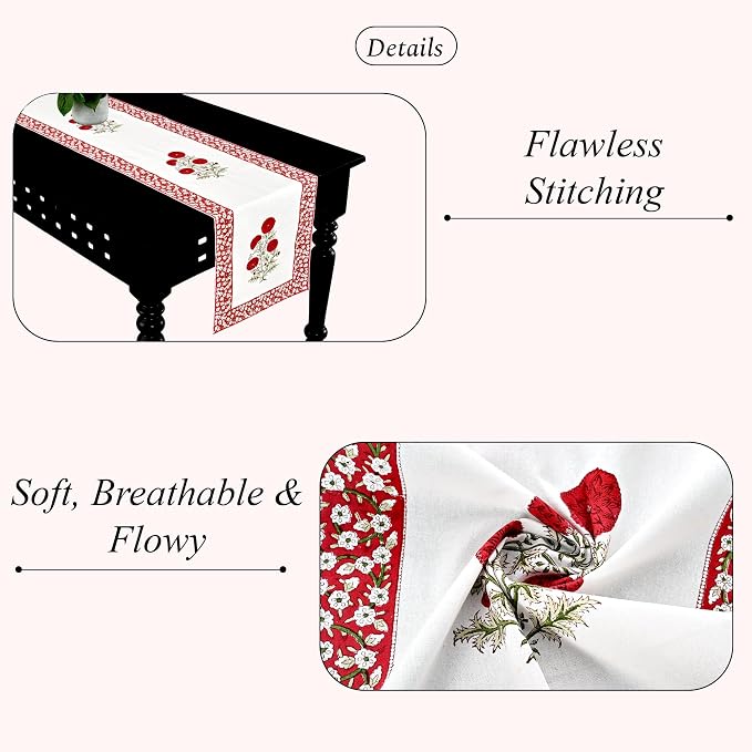 Salmon Pink Buta Hand Block Print 100% Cotton Reusable Table Runner 16" X 70" - Image 3