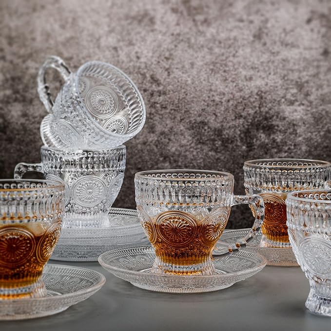 Glass Tea Cups and Saucers Set of 6 - Image 4