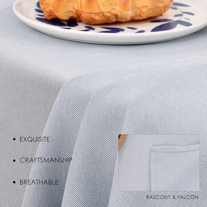 BALCONY & FALCON Extra-Large Table Cloth for 8 Foot Rectangle Tables – Waterproof & Crease-Proof Farmhouse Tablecloth for Banquet, Wedding, Baby Shower, Graduation Holiday Party (Silver, 91" x 156")
