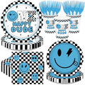 250Pcs One Happy Dude 1st Birthday Party Decorations, Serves 50 | Blue Smile by Greencian