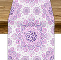 Purple Pink Mandala Table Runner, Traditional Indian Boho Mandala Flowers Print by JanJCurt