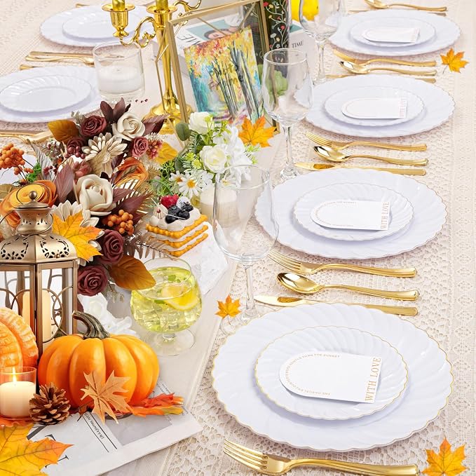 YOUBET 125PCS White and Gold Plastic Plates - Image 4