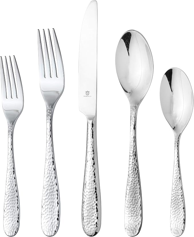 Hammered Silverware Set | Premium 18/10 Stainless Steel Flatware Service by DANIALLI