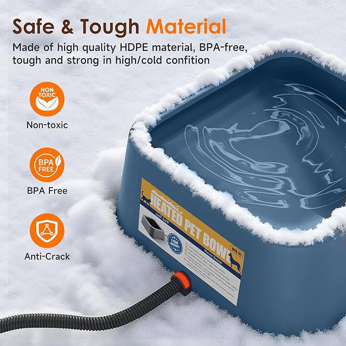 Heated Water Bowl for Dogs & Cats, 3.5L/120oz Large Heated Dog Bowl for Pets, Livestock & Outside Animal, Safe Anti-Tip Heated Pet Bowl for Indoor/Outdoor, Melts Ice, Wide Mouth, 25W, Blue