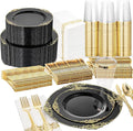 Nervure 350Pcs Black Plastic Plates, Plastic Dinnerware Set by Nervure