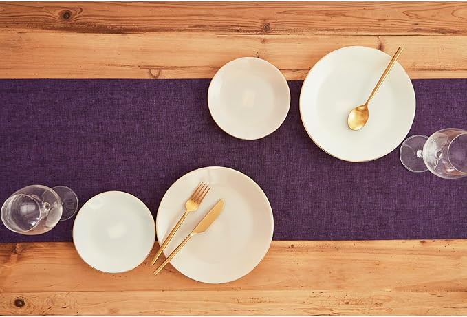 Solino Home Linen Small Table Runner 60 Inches - Athena, 100% Pure Linen Grape Table Runner 14 x 60 Inch Ideal for Dresser and Coffee Tables - Winter, Spring, Easter, Valentines