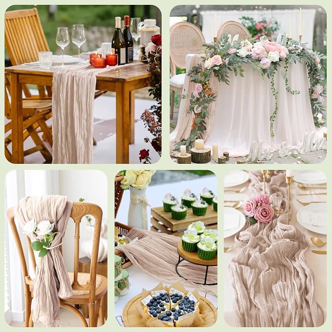 Cheesecloth Table Runner Nude Pink 10FT Boho Gauze Runner, 4 Pack | 120 Inch - Image 7