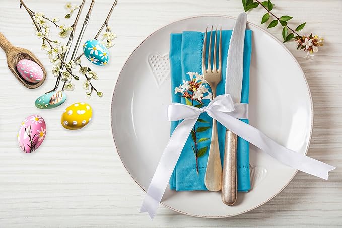 Ruvanti Premium Linen Napkins Set of 4-20x20 Inch, Classic Hemstitch, Mitered Corner Cloth Napkins ‎‎- Soft, Elegant Dinner Napkins Cloth Washable for Weddings, Parties, Everyday Use - Blue