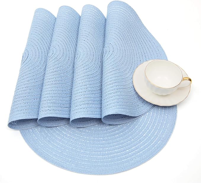 SHACOS Round Braided Placemats Set of 8 Washable 15 inch Round Non Slip Table - Image 3