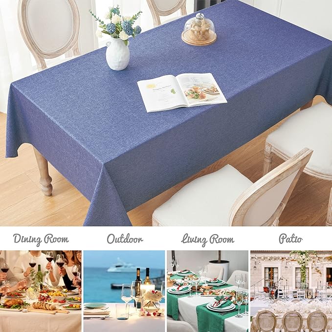 Rectangle Tablecloth Linen Textured Waterproof & Stain Resistant Table Cloth Wrinkle Free Decorative Fabric Farmhouse Table Cover for Dining/Party/Buffet/Wedding, 60 x 120 Inch, Demin Blue