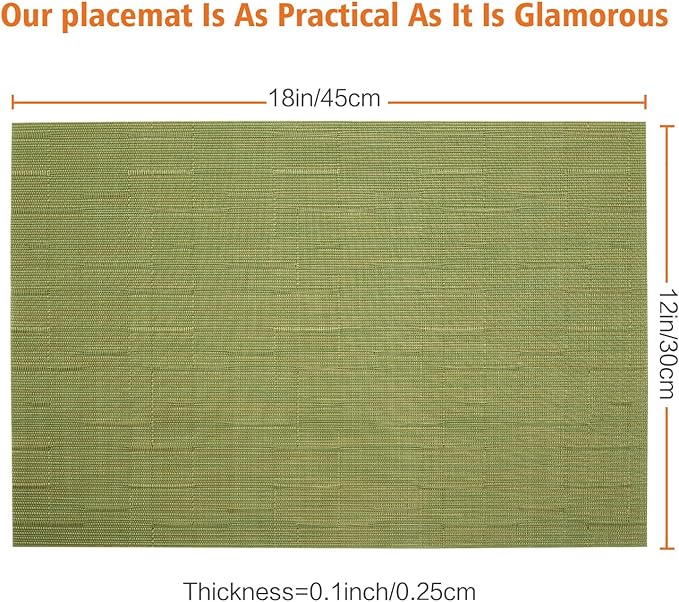 Placemats Set of 8,Washable,Heat and Stain Resistant Indoor/Outdoor Place mats,Vinyl Woven Non Slip Table Mats for Restaurant Table Protection,PVC Place mats(Green,8PCS)