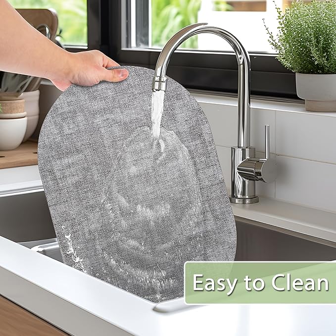 Placemats for Dining Table Set of 4 Non-Slip, Heat Resistant Oval Leather Placemat Double Layer, Waterproof Table Mats Easy to Clean for Kitchen Dining Room Coffee Office Table, Grey