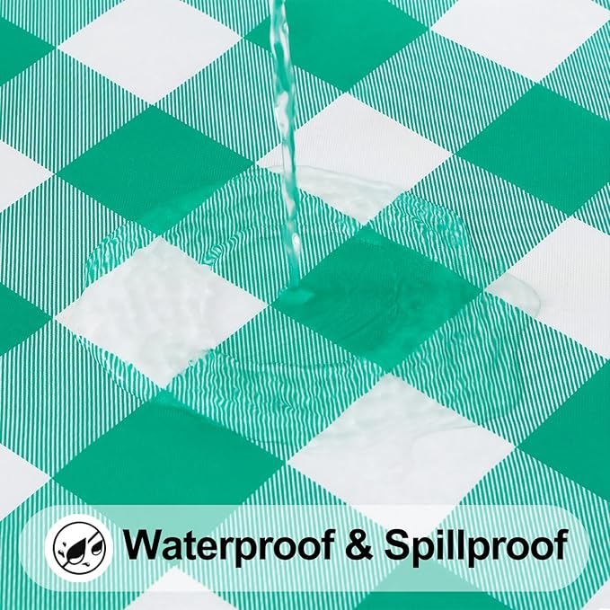 Smiry Rectangle Picnic Table Cloth, Elastic Waterproof Fitted Vinyl Tablecloths, Flannel Backed Buffalo Plaid Table Covers for Dining, Camping, Outdoor (White and Green, 30" x 96")