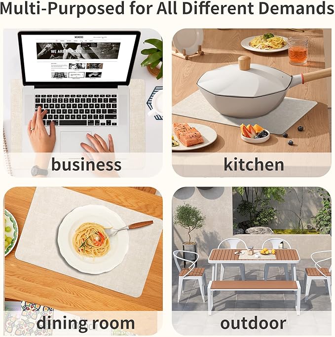 Maxpearl Faux Leather Placemats Set of 4 - Waterproof - Wipe Clean - Heat Resistant - Anti Slip Dining Table Place Mats, Suitable for Indoor & Outdoor Use, 17’’×12’’, Beige