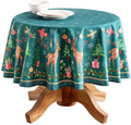 Maison d' Hermine Table Cloth Round Table 100% Cotton 69 Inches Fall Tablecloth Reusable Everyday Use for Thanksgiving Christmas Decorations Dining Farmhouse Party (Hygge Christmas)