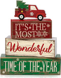 Moucuny 4 Pcs Christmas Decor Wooden Red Truck Winter Tiered Tray Decor Rustic by Moucuny